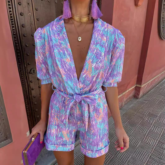 Damen Lebhaftes Print Lässiger Jumpsuit Heidi-Mode