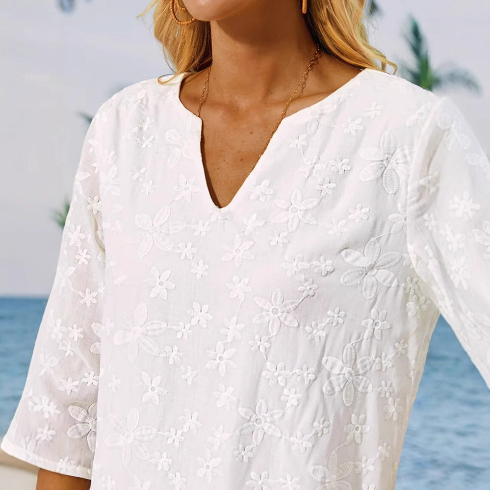 Damen Tunika-Kleid mit floralem Stickdesign Heidi-Mode