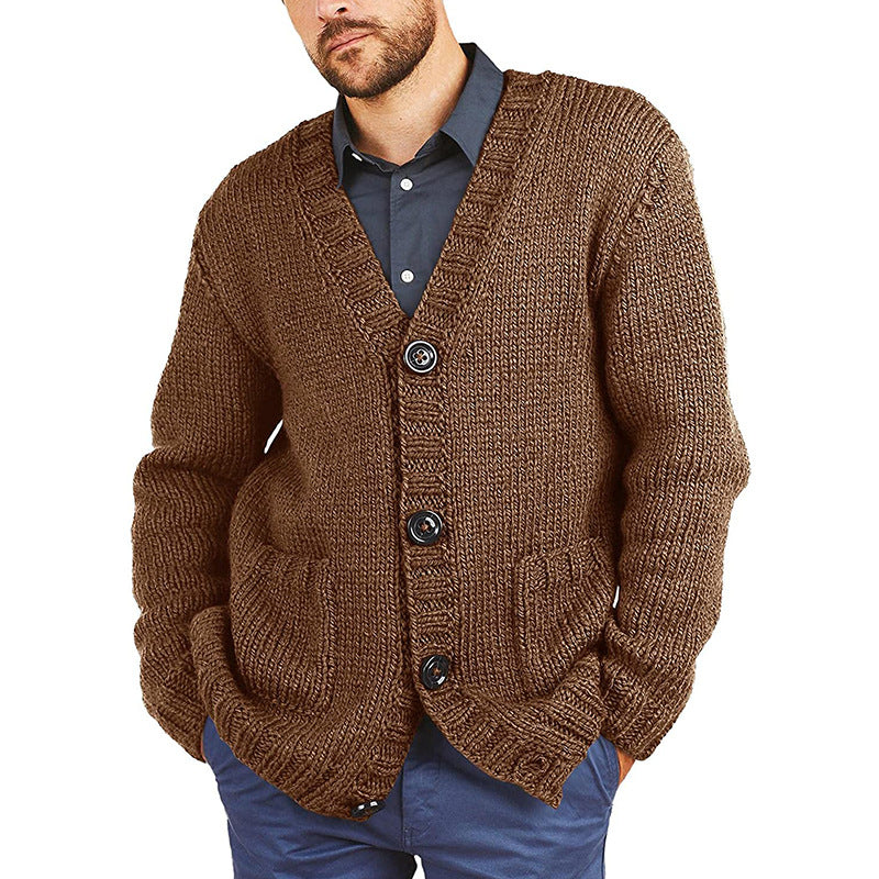 Herren lässige Strickjacke mit tiefem V-Ausschnitt und großzügigen Taschen Heidi-Mode