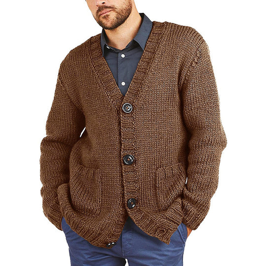 Herren lässige Strickjacke mit tiefem V-Ausschnitt und großzügigen Taschen Heidi-Mode