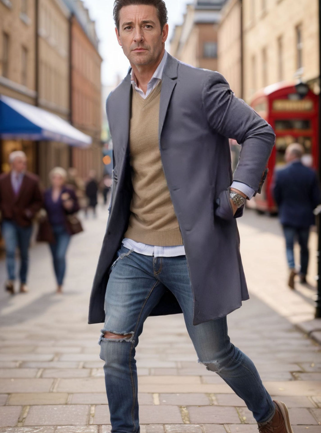 Herren eleganter Mantel mit hochwertigen Details Heidi-Mode