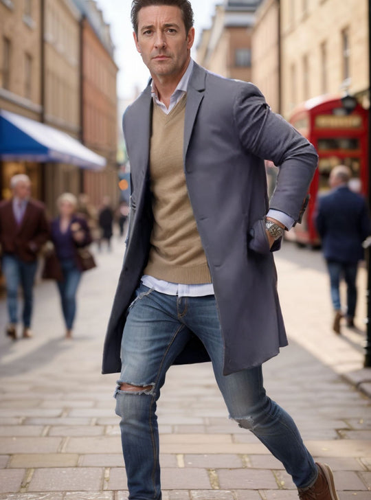 Herren eleganter Mantel mit hochwertigen Details Heidi-Mode