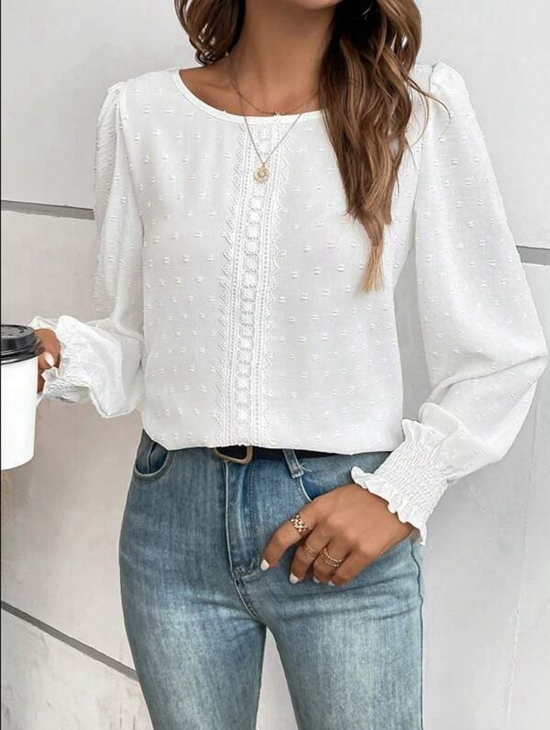 Damen luftige Bluse mit feinem Stickmuster Heidi-Mode