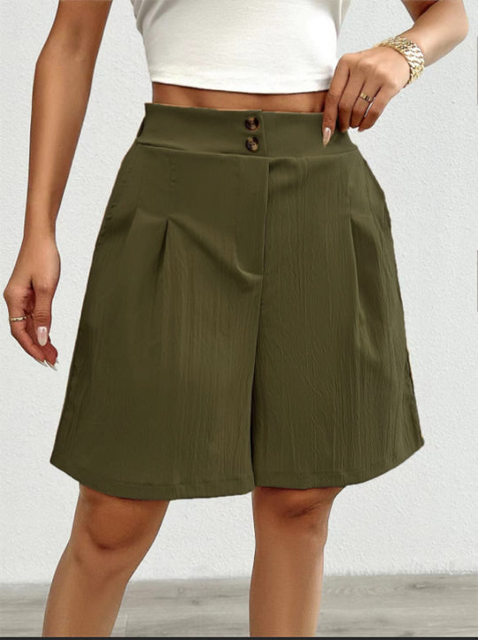 Damen Elegante Shorts mit Knopfverschluss und faltigem Design Heidi-Mode