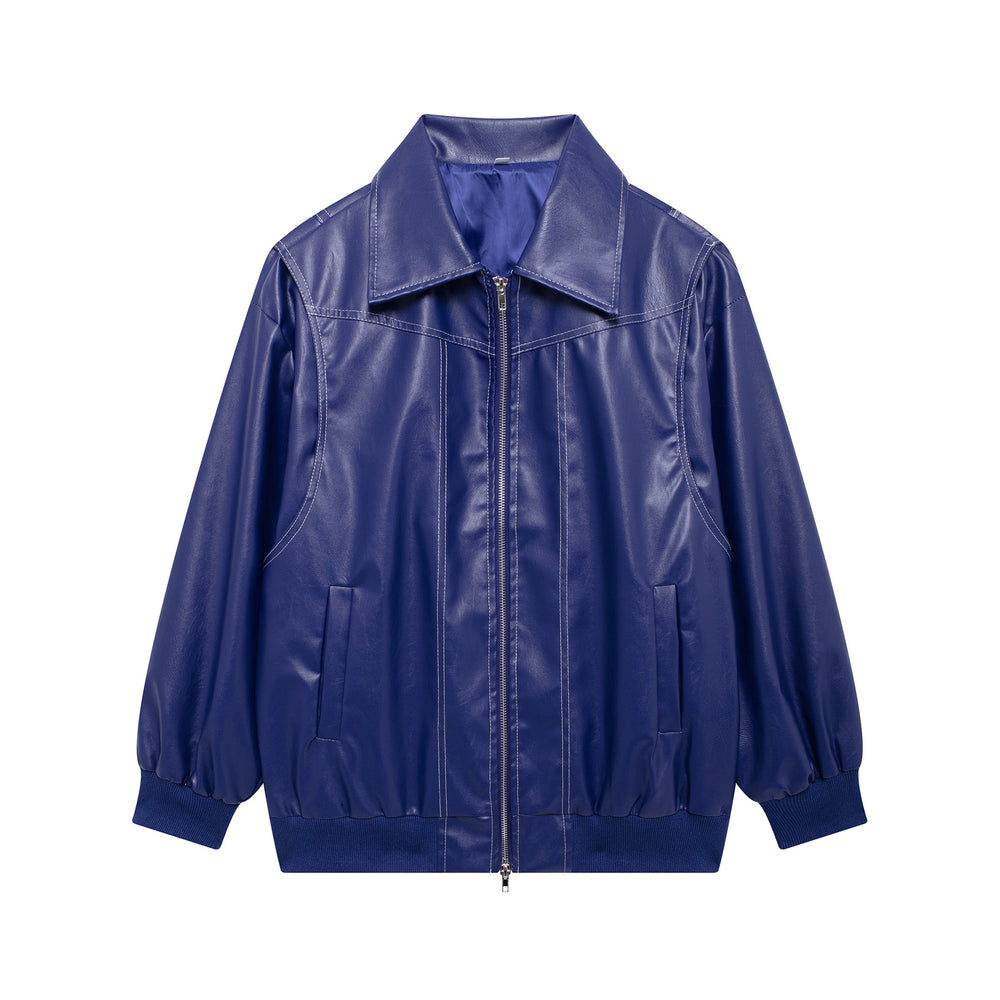 Damen Kunstlederjacke mit elastischen Bündchen und hochschließendem Kragen Heidi-Mode