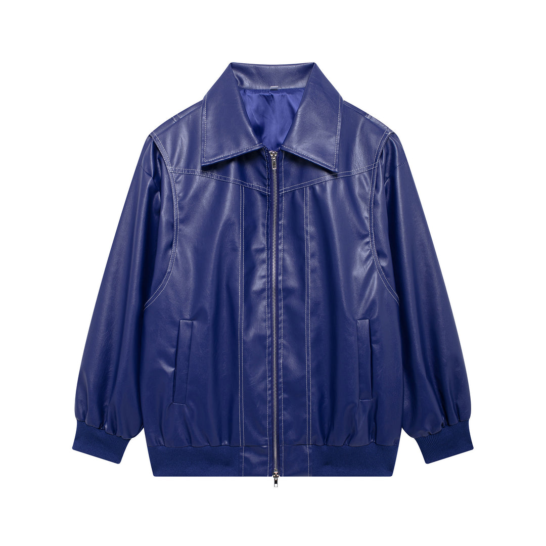 Damen Kunstlederjacke mit elastischen Bündchen und hochschließendem Kragen Heidi-Mode