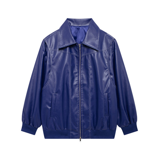 Damen Kunstlederjacke mit elastischen Bündchen und hochschließendem Kragen Heidi-Mode