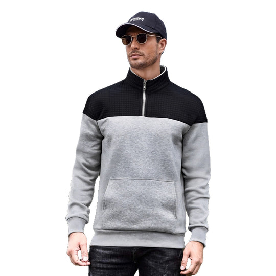 Herren funktionale Sweatjacke mit hochschließendem Kragen und praktischer Kängurutasche Heidi-Mode