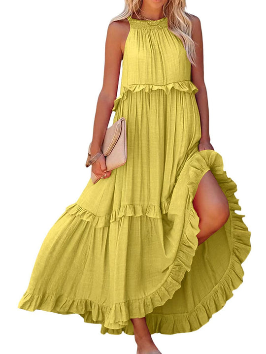 Damen Maxikleid mit Rüschendetails und luftiger Silhouette Heidi-Mode