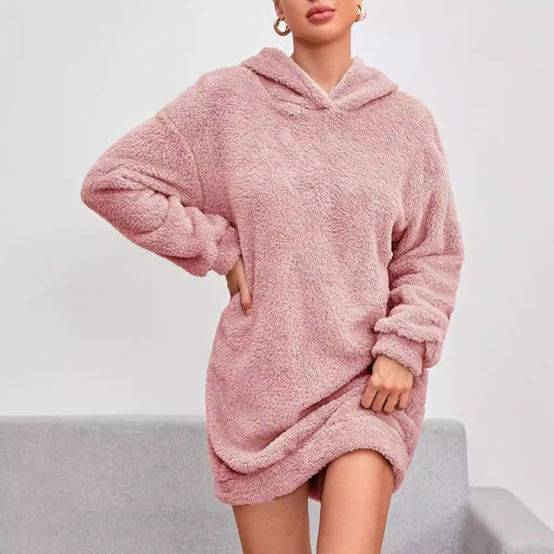 Damen Kuscheliger Oversize-Hoodiekleid aus weichem Fleece Heidi-Mode