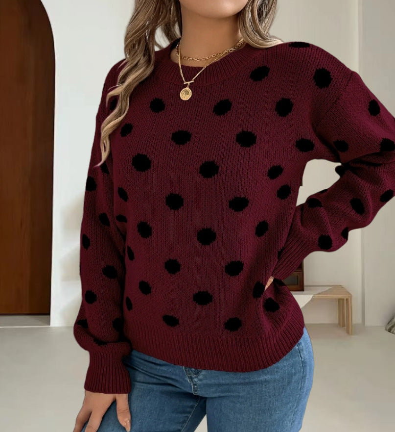 Damen Grobstrickpullover mit gepunktetem Muster und lässigem Schnitt Heidi-Mode