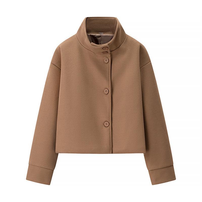 Damen modische Cropped-Jacke mit hohem Kragen und praktischen Knöpfen Heidi-Mode