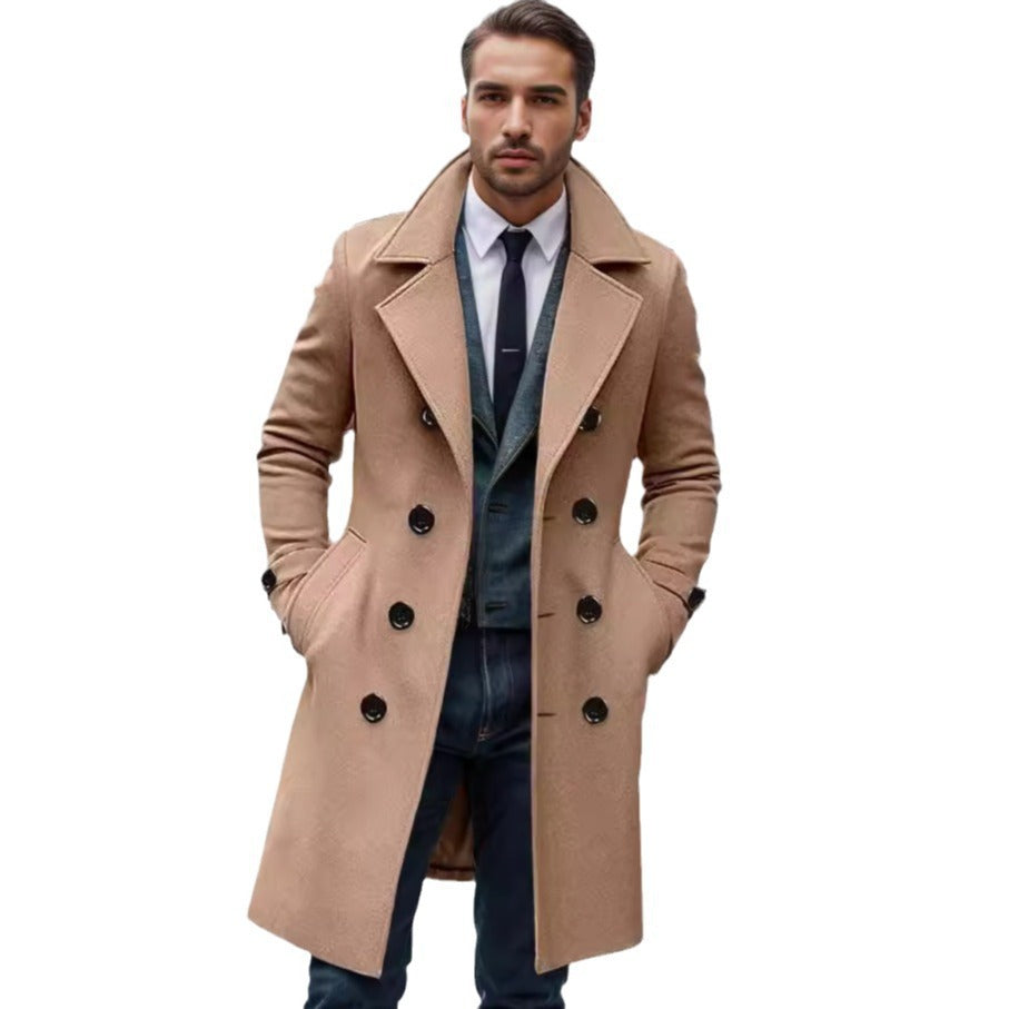 Herren eleganter Wolltrenchcoat mit doppelter Knopfleiste Heidi-Mode