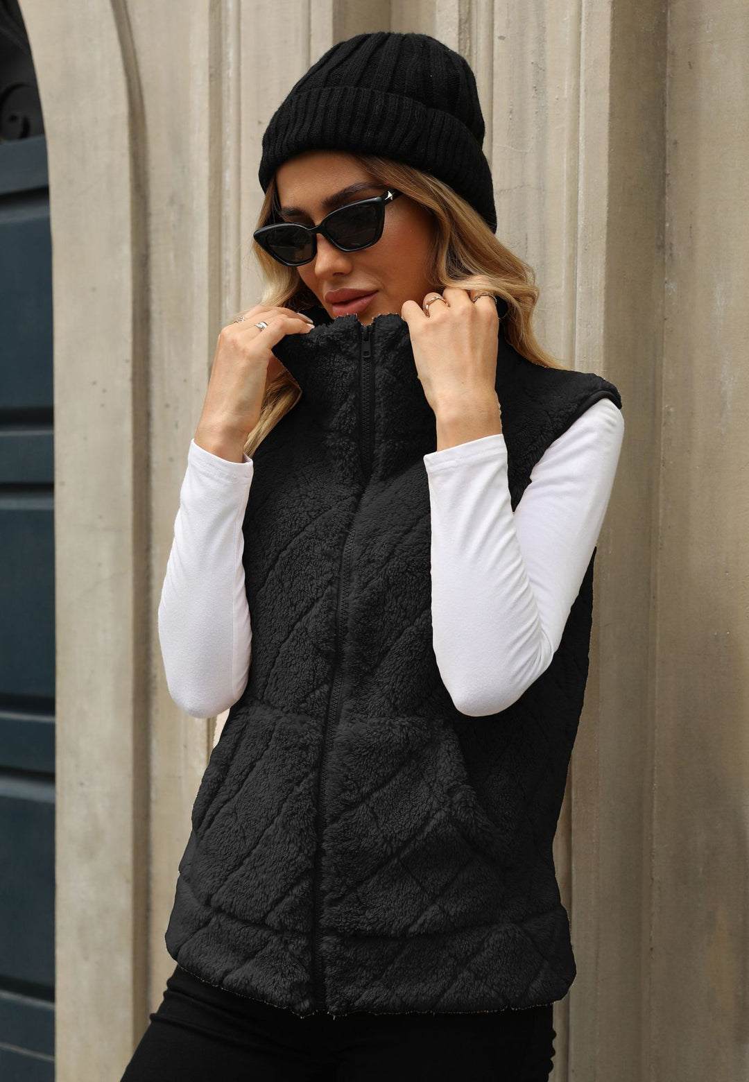 Damen Kuschelige Fleece-Weste mit Kapuze Heidi-Mode