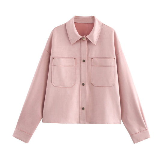 Damen lässige Jacke mit doppelten Brusttaschen und elegantem Kragen Heidi-Mode