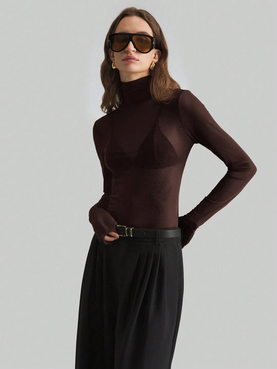Damen Transparente Turtleneck-Bluse mit figurformendem Schnitt Heidi-Mode