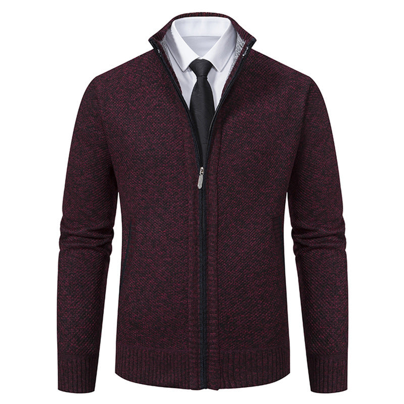 Herren elegante Strickjacke mit durchgehendem Reißverschluss und strukturiertem Design Heidi-Mode