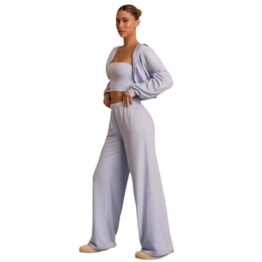 Damen Loungewear Ensemble mit weitem Schnitt und cropped Oberteil Heidi-Mode