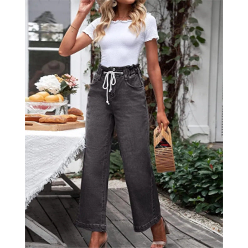 Damen Weite Jeans mit elastischem Bund und praktischen Taschen Heidi-Mode