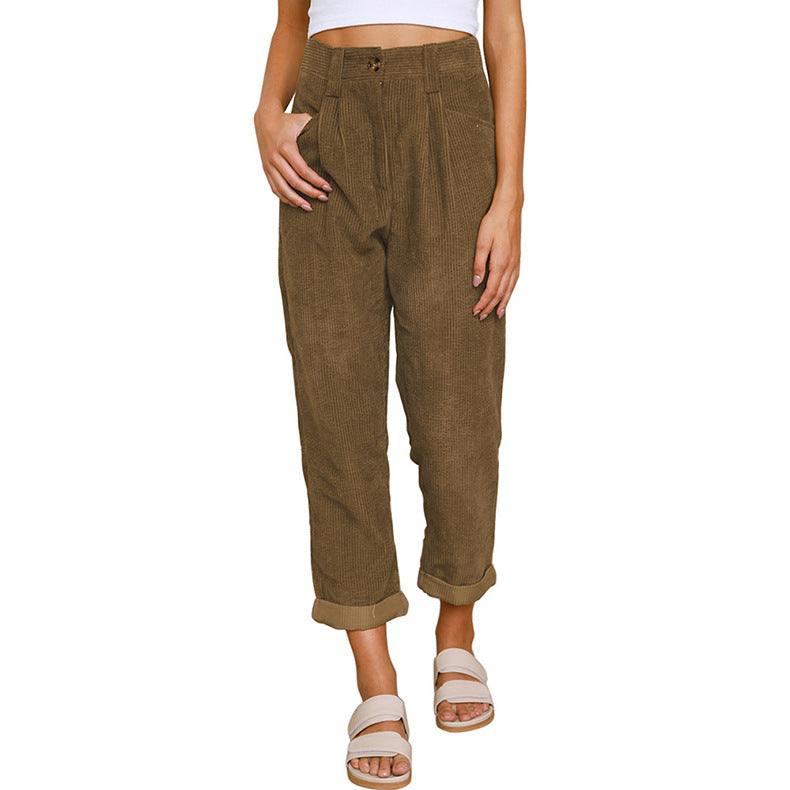 Damen modische Cordhose mit hohem Bund und weitem Bein Heidi-Mode