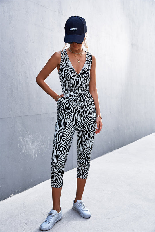 Damen lässiger Jumpsuit mit elegantem Leo-Design und praktischen Taschen Heidi-Mode