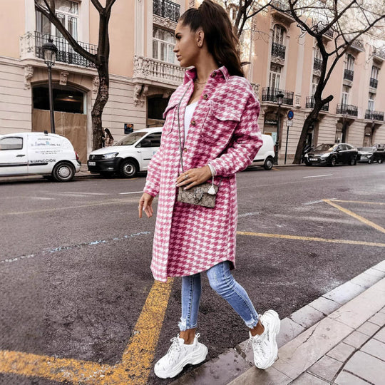 Damen Hahnentritt-Muster Oversized Hemdjacke Heidi-Mode