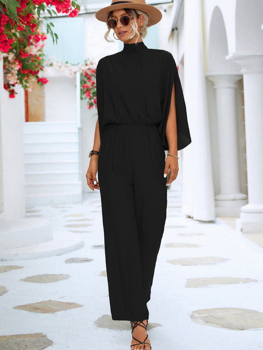 Damen Jumpsuit mit hohem Kragen und fließenden Ärmeln Heidi-Mode