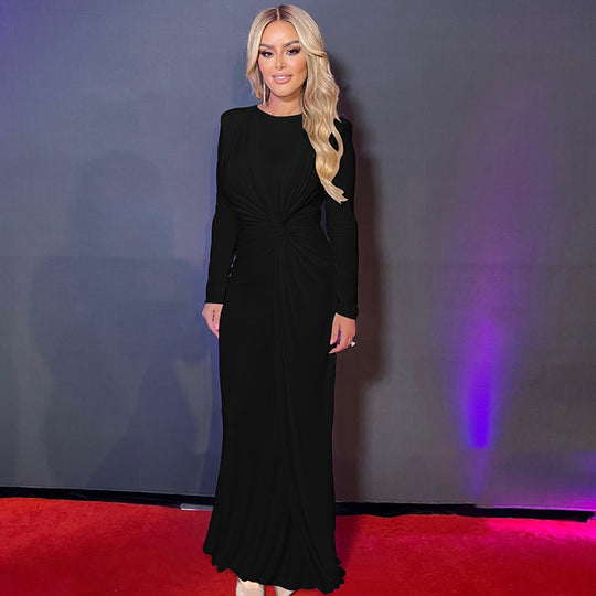 Damen Elegantes Langarm-Maxikleid mit Raffungen Heidi-Mode