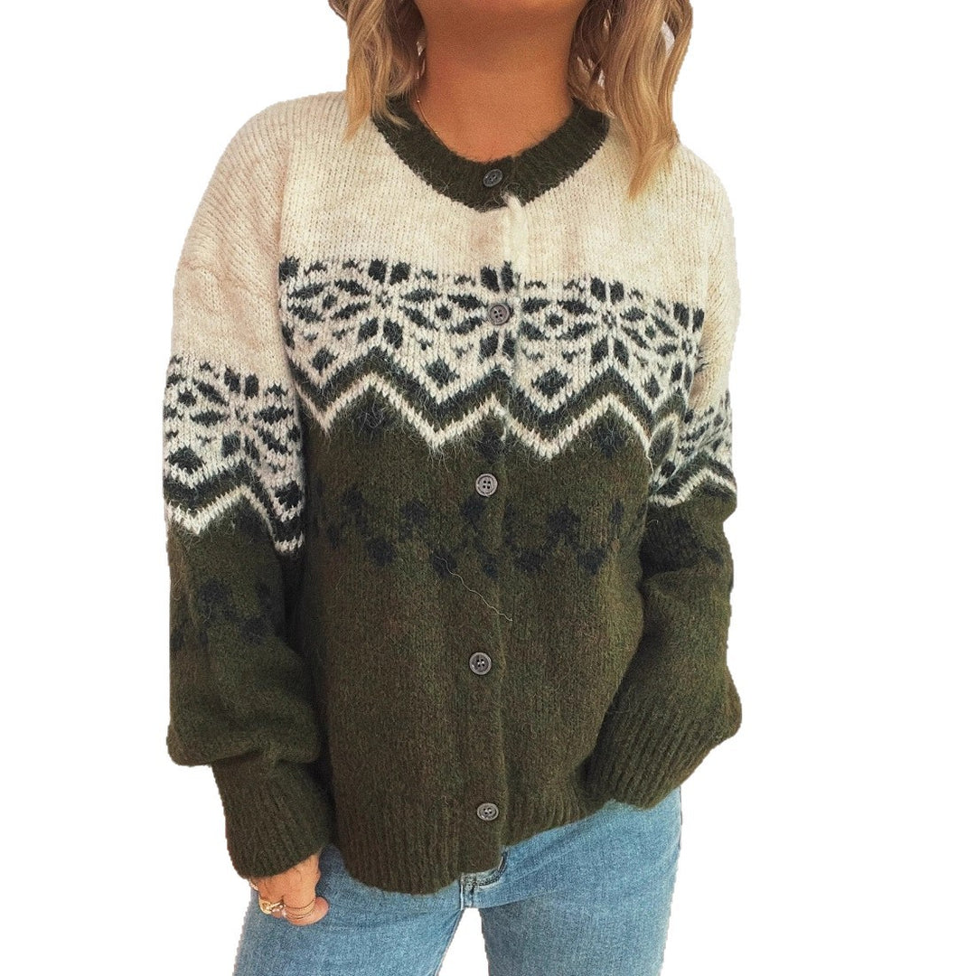 Damen kuschelige Strickjacke mit großem Muster und hochwertiger Verarbeitung Heidi-Mode