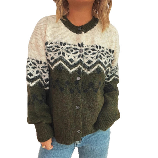 Damen kuschelige Strickjacke mit großem Muster und hochwertiger Verarbeitung Heidi-Mode