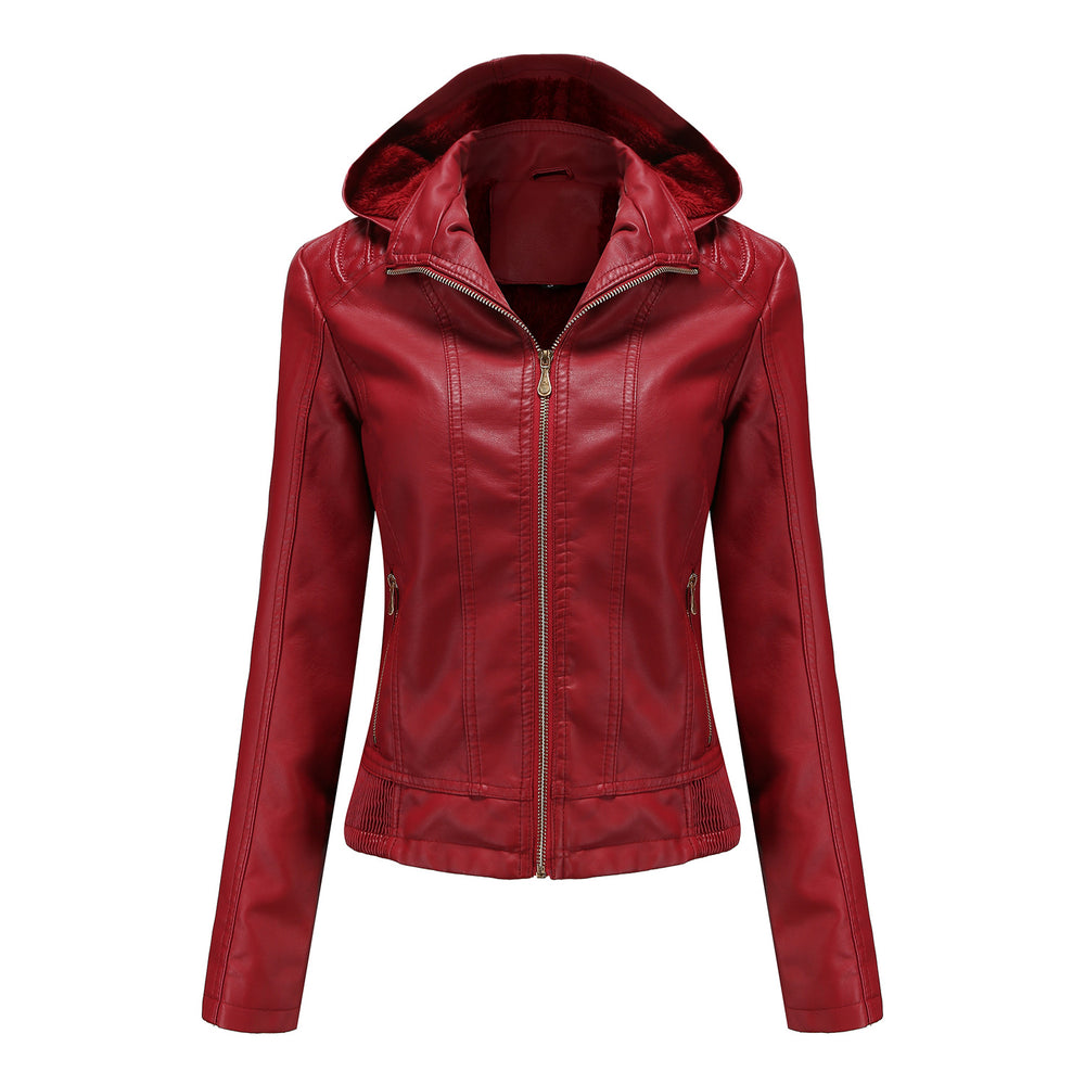 Damen stilvolle Kunstlederjacke mit hochabschließendem Kragen und elastischen Bündchen Heidi-Mode