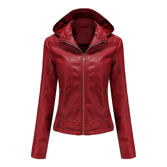 Damen stilvolle Kunstlederjacke mit hochabschließendem Kragen und elastischen Bündchen Heidi-Mode