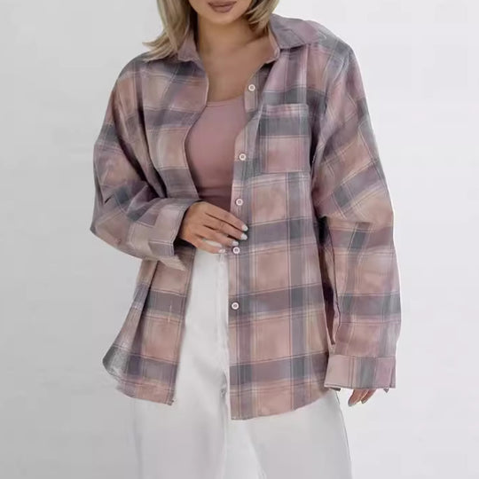 Damen Oversized Karohemd aus leichtem Baumwollmix mit modernen Schnittdetails Heidi-Mode