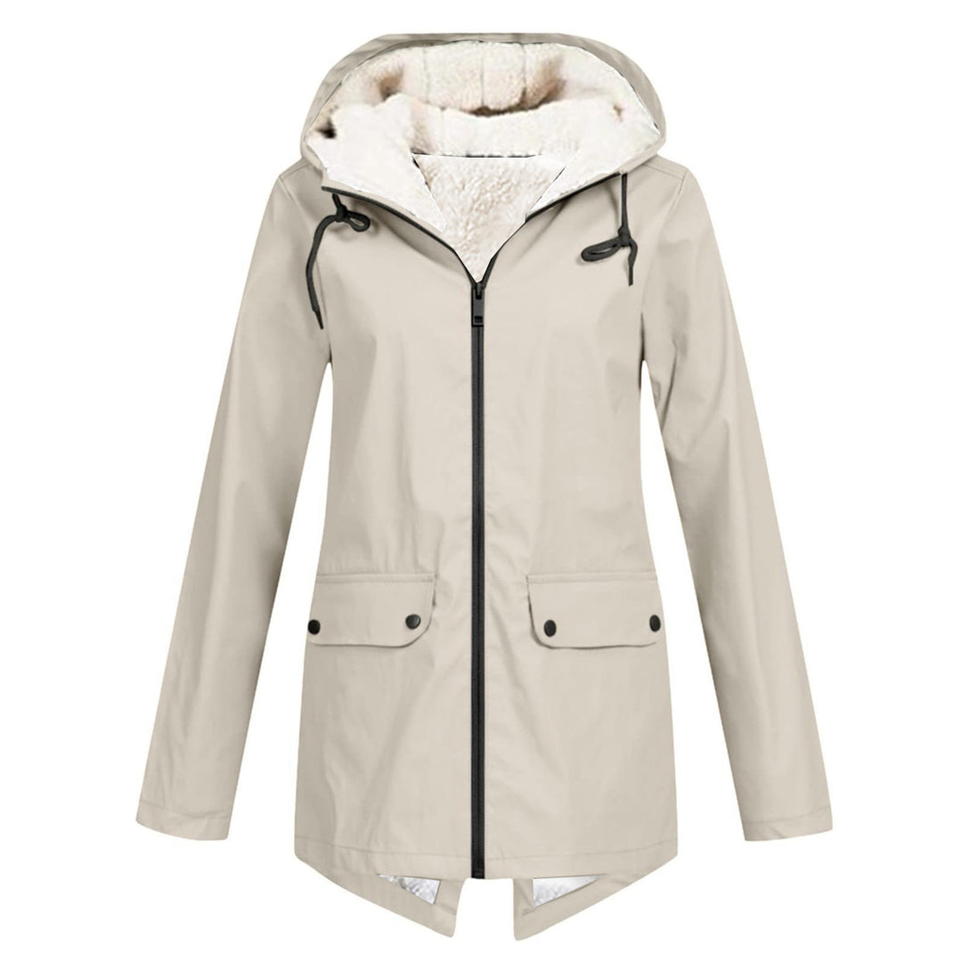 Damen Wasserabweisende Übergangsjacke mit warmem Fleece-Futter und verstellbarem Kapuzenkragen Heidi-Mode