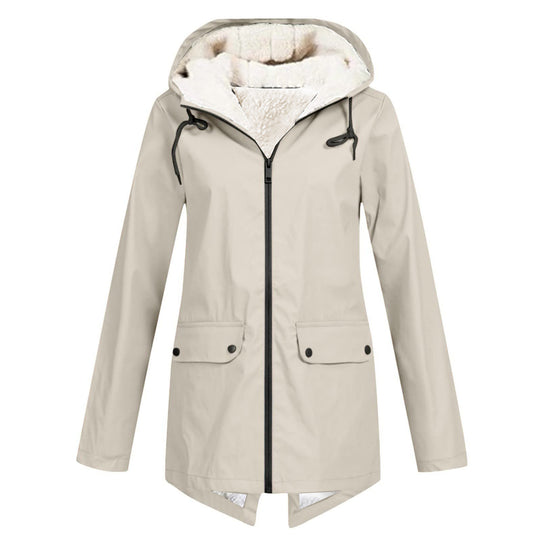 Damen Wasserabweisende Übergangsjacke mit warmem Fleece-Futter und verstellbarem Kapuzenkragen Heidi-Mode
