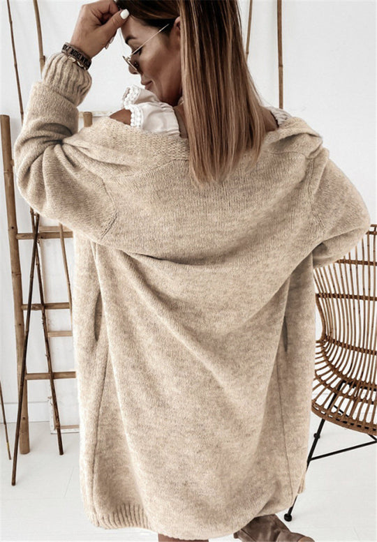 Damen Oversized Strickmantel mit lässigem V-Ausschnitt und luftiger Maschenstruktur Heidi-Mode