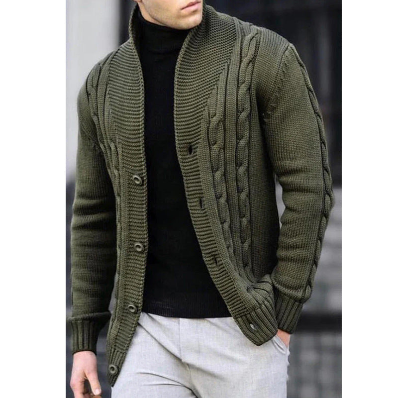 Herren Strickjacke mit Kabelmuster und Schalkragen Heidi-Mode