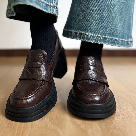 Damen Elegante Loafers mit dicker Gummisohle und weichem Leder Heidi-Mode