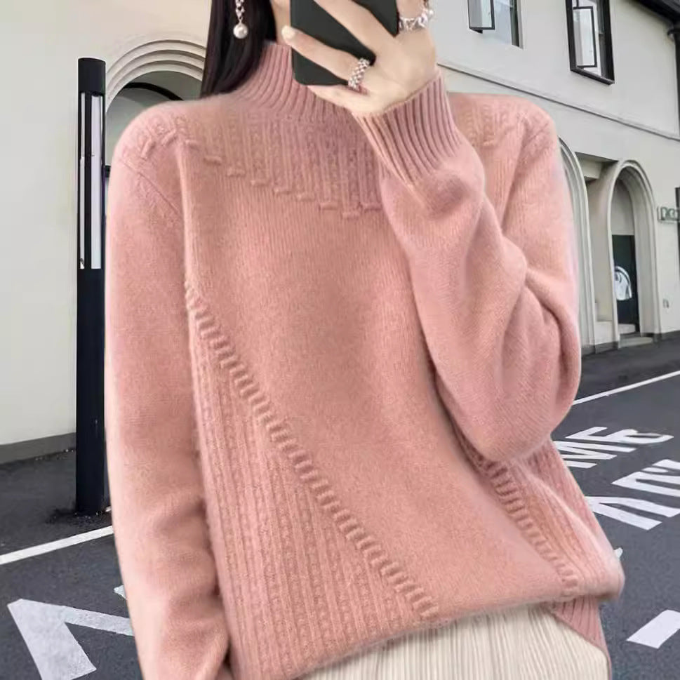 Damen Strickpullover mit elegantem Stehkragen und strukturiertem Design Heidi-Mode