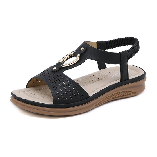 Damen Komfortable Sandalen mit atmungsaktiver Lochstruktur und modischer Schnallenapplikation Heidi-Mode