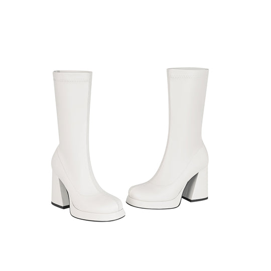 Femme Chunky Plattform Oberschenkelhohe Stiletto Stiefel Heidi-Mode