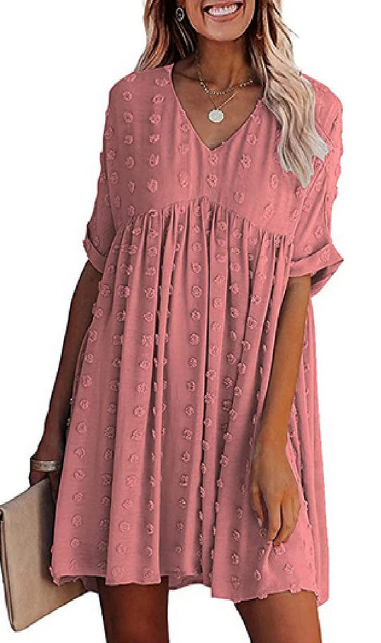 Heidi-Mode | Locker Sitzendes Kurzärmliges Weites Taillenkleid