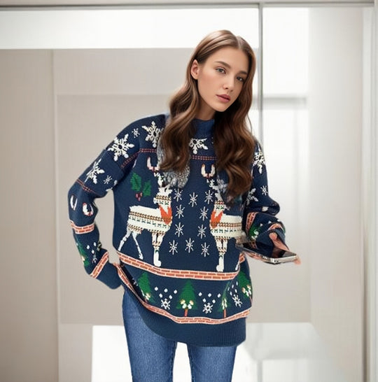 Damen festlicher Pullover mit einzigartigem Weihnachtsmotiv Heidi-Mode