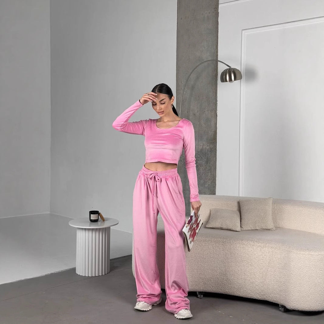 Damen modisches Crop-Top und bequeme Freizeithose Set Heidi-Mode