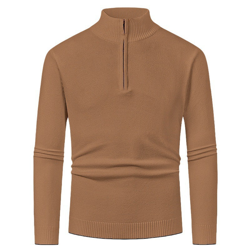 Herren Strickpullover mit hohem Kragen und halbem Reißverschluss Heidi-Mode