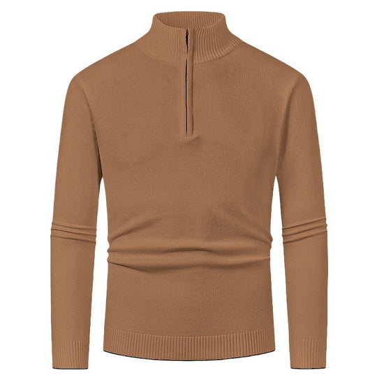 Herren Strickpullover mit hohem Kragen und halbem Reißverschluss Heidi-Mode