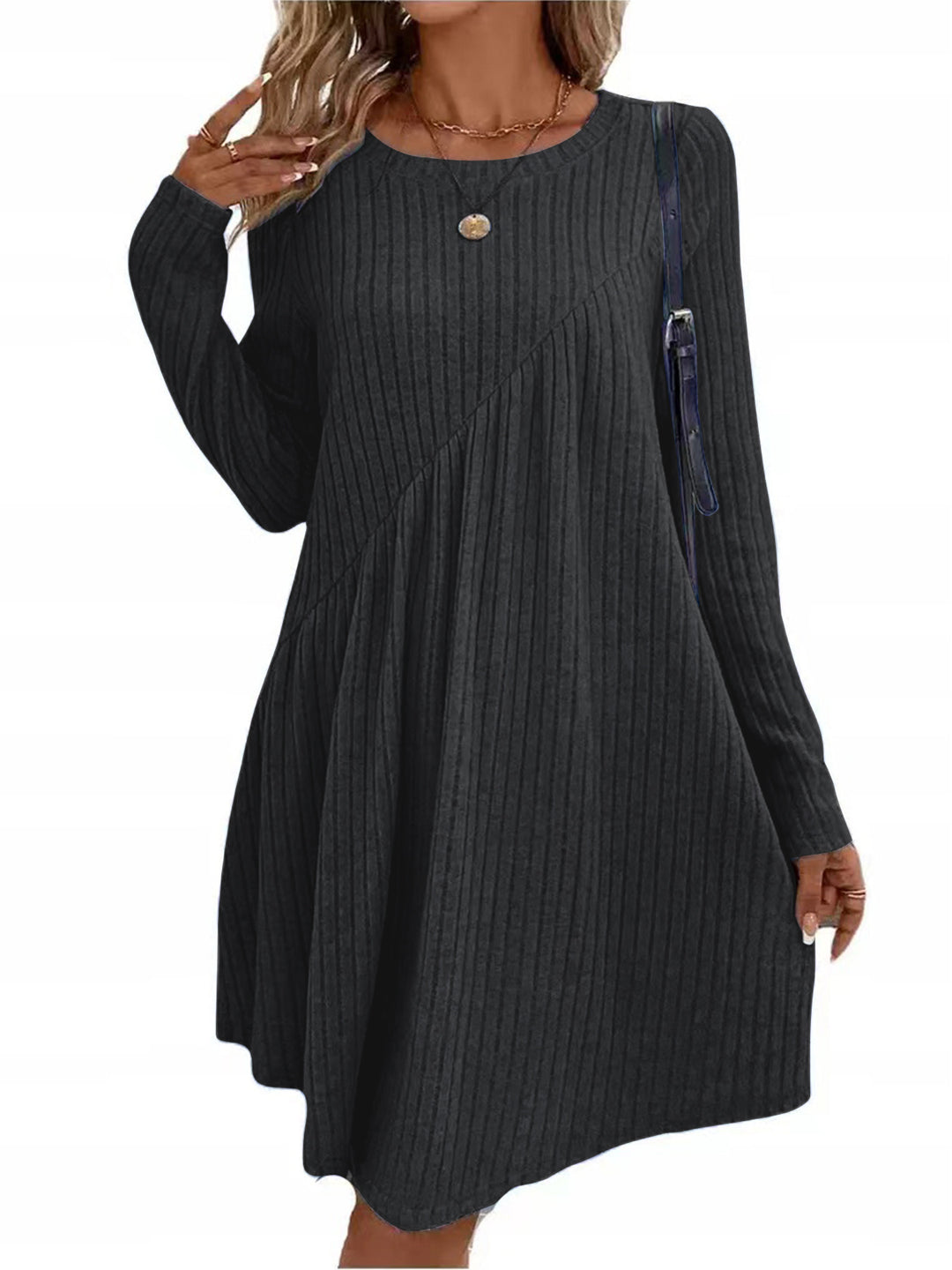 Damen lässiges Strickkleid mit asymmetrischem Schnitt und langen Ärmeln Heidi-Mode