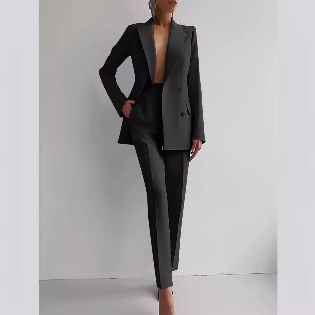 Damen elegante zweireihige Blazer mit maßgeschneiderter Hose Heidi-Mode