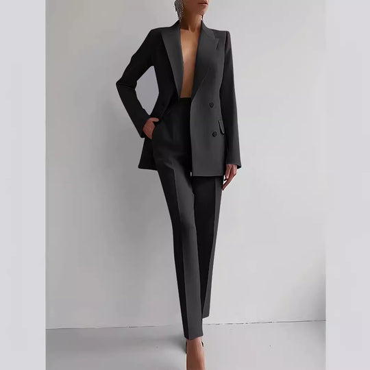 Damen elegante zweireihige Blazer mit maßgeschneiderter Hose Heidi-Mode