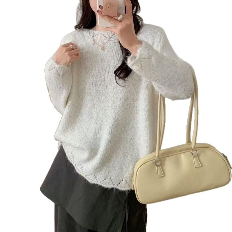 Damen Flauschiger Strickpullover mit glänzenden Akzenten und lockerem Schnitt Heidi-Mode